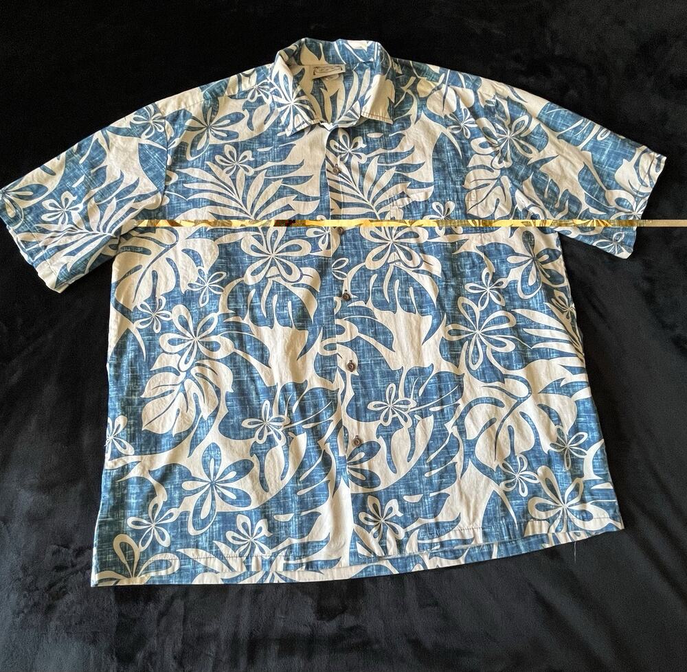 E&K Hawaii Made In Hawaii USA 3xl Blue Floral Tropical Cotton Shirt